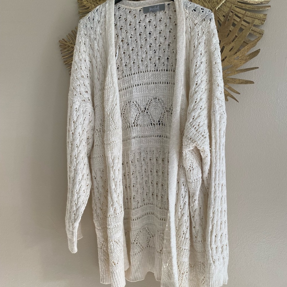 Marled Cream Knit Open-Front Cardigan